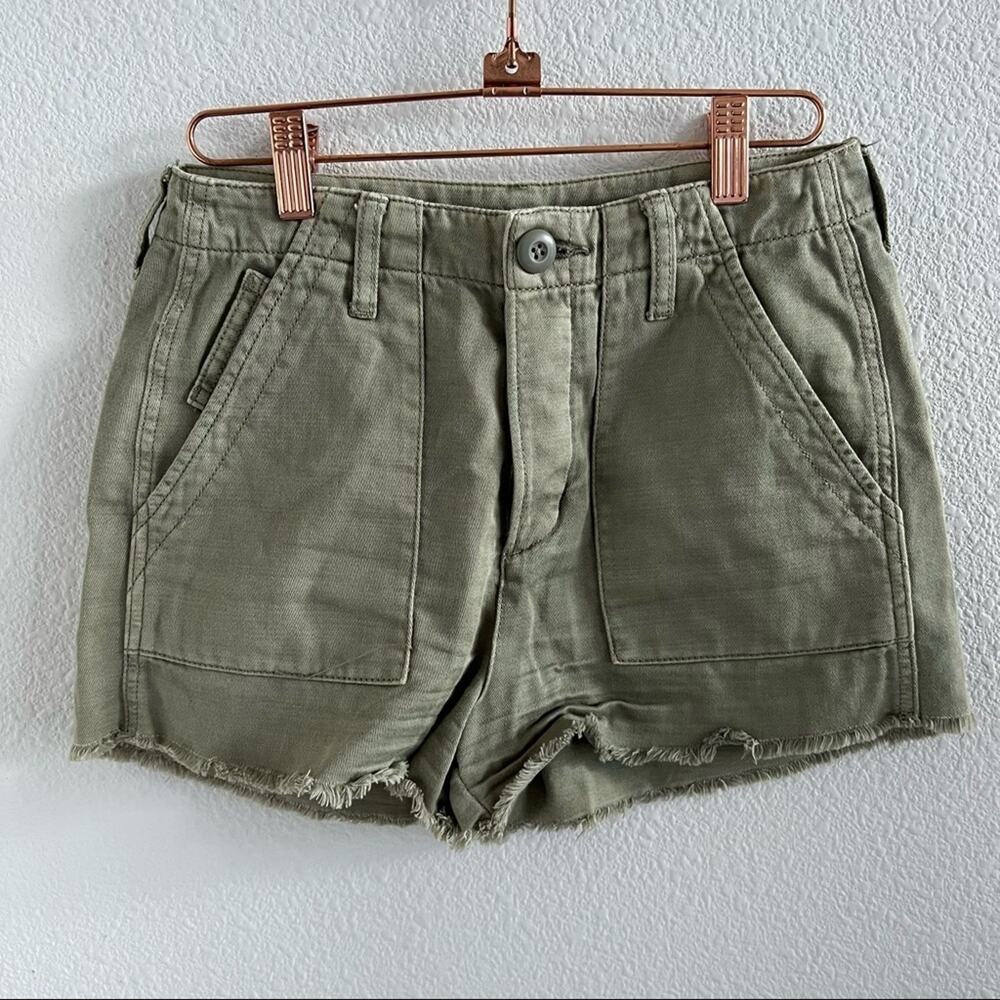 American Eagle Muted Army Green Button Fly Fray Hem Shorts Cargo Utility Style